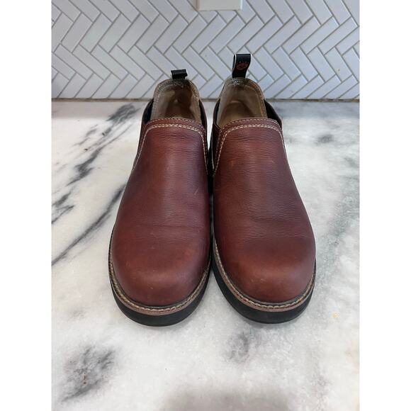 Ariat 355 Brown Leather Slip-On Work Boots Men’s US 9.5 Chelsea Round Toe